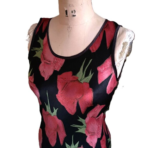 Vintage 90s Y2K Miss Selfridges slip dark florals fitted satin dress - Picture 3 of 16